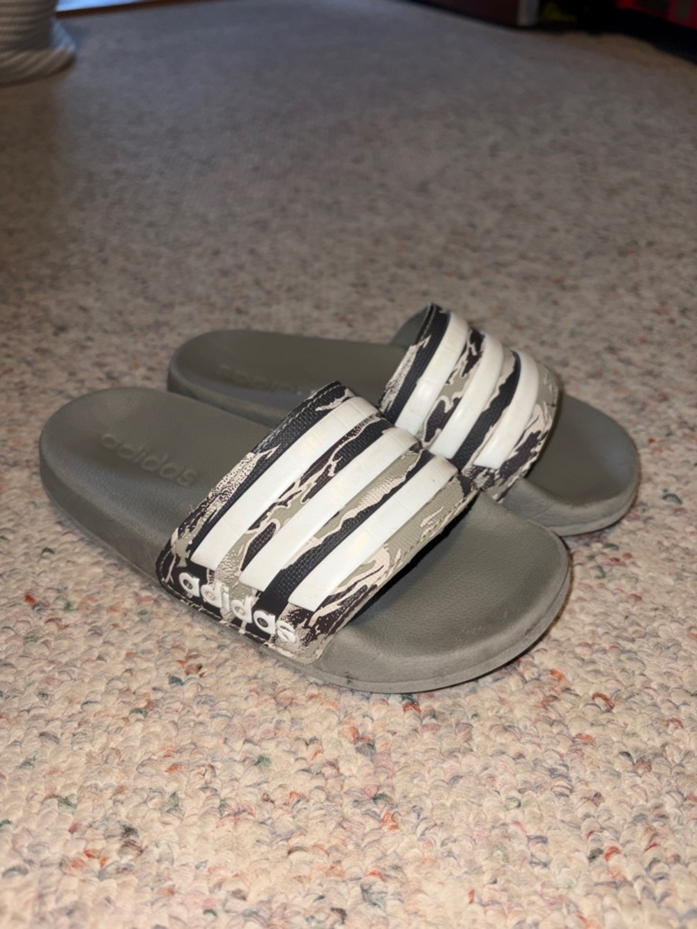 adidas Gray Slides with Black & White Marbled Straps size 12c